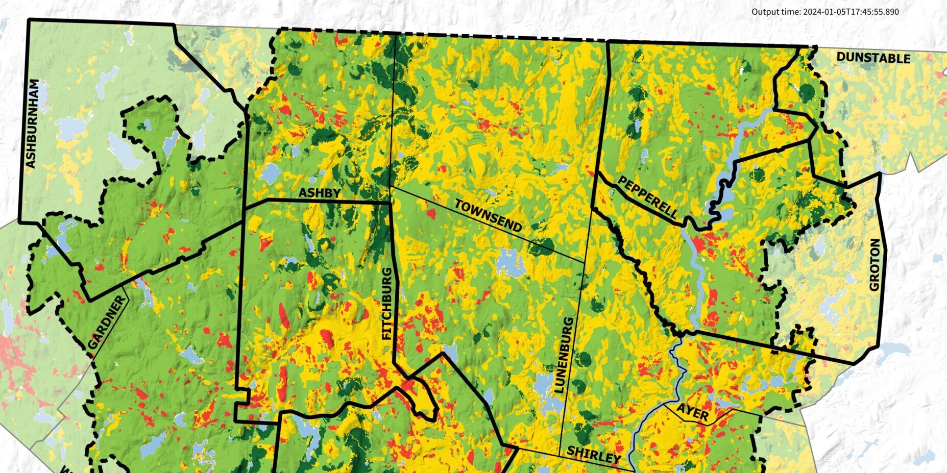 Map showing Fitchburg/Nashua River Watershed Ecological Planning Priorities